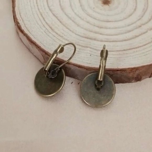 Cabochon Flower Print Earrings - Picture 2 of 4